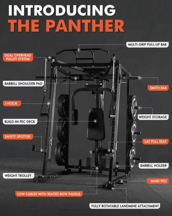 GMWD SmithΔ Machine, 2500LBS Dual Pulley Functional Trainer, Squat Rack with Cable Crossover System, Home Gym Trainer, Pull-Up Bar, Spotter Arms, Home Gym Equipment - Image 8