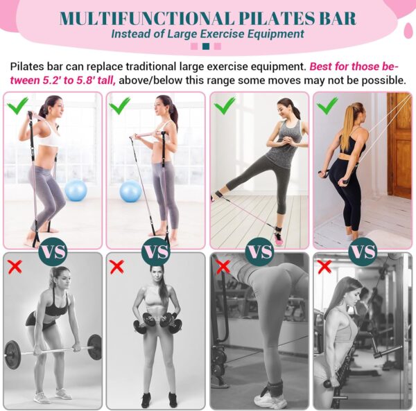 Pilates Bar Kit with Resistance Bands, Multifunctional Yoga Pilates Bar with Heavy-Duty Metal Adjustment Buckle, Portable Home Gym Pilates Resistance Bar Kit for Women Full Body Workouts - Image 4