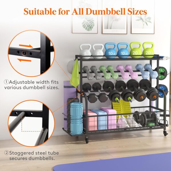 Lifewit Weight Rack for Home Gym, Dumbbell Rack, Kettlebell Rack, Yoga Mat Holder, Home Gym Storage with Wheels for Strength Training - Image 2