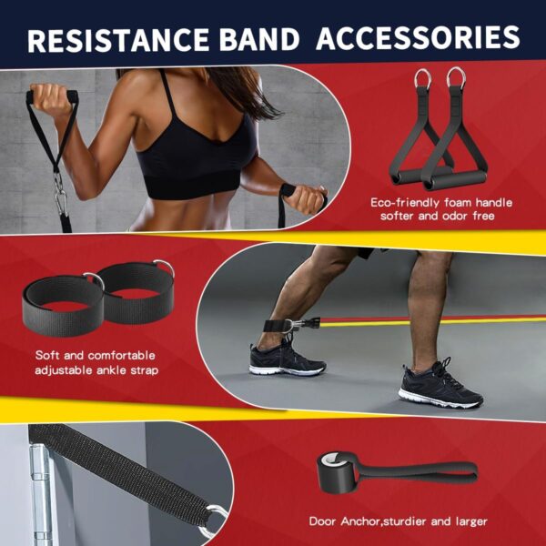 WHATAFIT Resistance Bands, Exercise Bands，Resistance Bands for Working Out, Work Out Bands with Handles for Men and Women Fitness, Strength Training Home Gym Equipment - Image 3