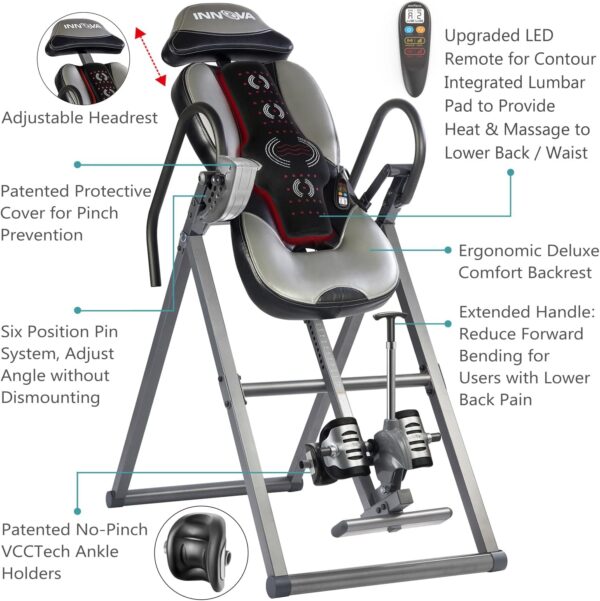 INNOVA HEALTH AND FITNESS ITM5900 Advanced Heat and Massage Inversion Table, Gray/Black - Image 2