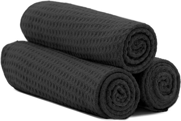 S&T INC. Microfiber Gym Towel, Yoga Towel for Home, Gym Bag and Workout Equipment, 16 Inches x 27 Inches, Honeycomb Black, 3 Pack