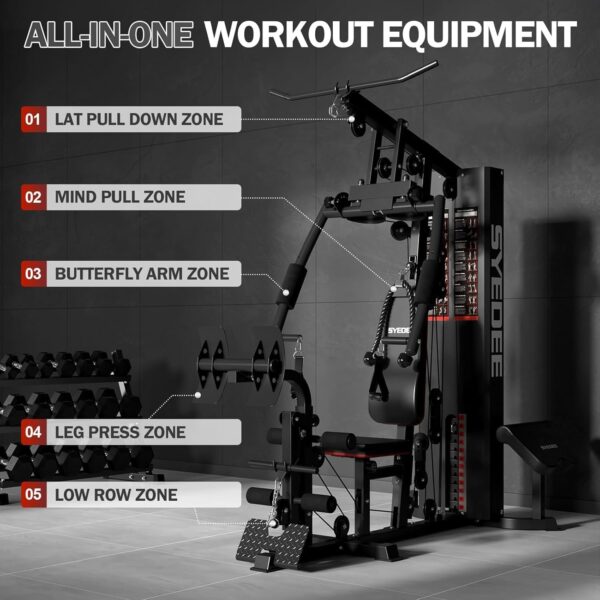 Mikolo Home Gym, Workout Station with 150LBS Weight Stack, Multifunctional Home Gym Equipment with Pulley System for Full Body Strength Training - Image 2