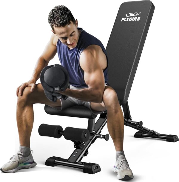 FLYBIRD Weight Bench, Adjustable Strength Training Bench for Full Body Workout with Fast Folding-New Version