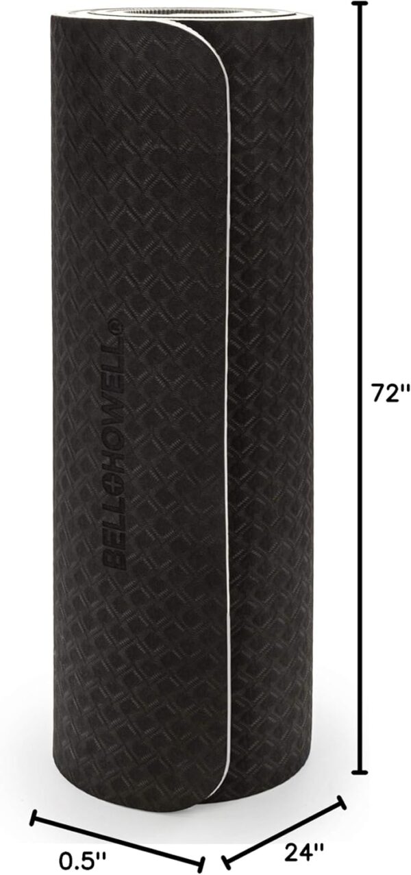 Bell & Howell Extra Thick TPE Yoga Mat, 72”L x 24”W x ½ Inch Thickness, Slip Resistant Technology, High Density, Strap Included, Black/Gray - Image 8