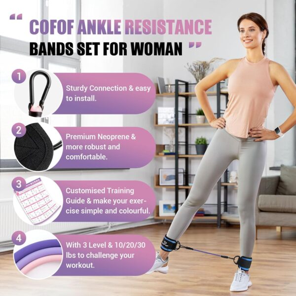 Ankle Resistance Bands with Cuffs, Ankle Bands for Working Out, Ankle Band Cuff for Kickbacks Hip, Leg Glute Exercise Equipment with Training Poster, Resistance Band with Ankle Cuffs for Women - Image 2