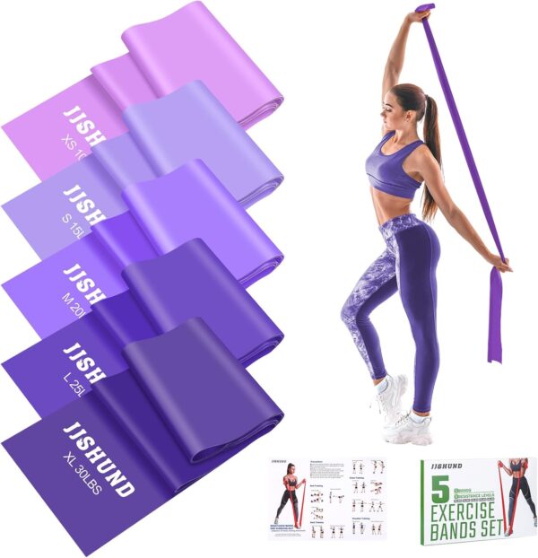 Resistance Bands Set, 5 Pcs Exercise Bands Elastic Stretch Bands for Yoga Pilates Fitness Stretching Strength Training, Workout Bands for Home Gym