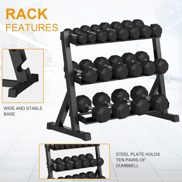 Premium Rubber Coated Hex Dumbbell Weight Set with Rack, Multiple Packages,450lbs(9 pair) for Home Gym, Coated Hand Weights for Strength Training, Workouts - Image 5
