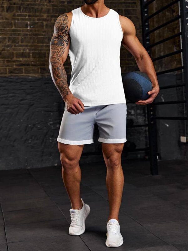 Runcati Men's Ribbed Tank Tops 2 Pack Knit Sleeveless Workout T Shirt Muscle Gym Fitness Tee - Image 4