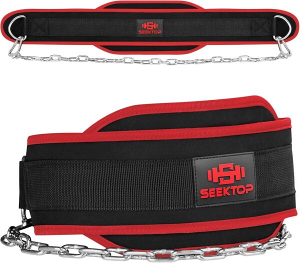 Seektop Dip Belt for Weightlifting - GYM Workout Pull Ups Belt with Chain, Neoprene Waist Dip Belt Crossfit for Weight Lifting, Squat, Training, Fitness, Men & Women (Belt & Chain)