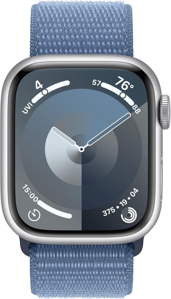 Apple Watch Series 9 [GPS 41mm] Smartwatch with Silver Aluminum Case with Winter Blue Sport Loop One Size. Fitness Tracker, ECG Apps, Always-On Retina Display, Carbon Neutral - Image 2