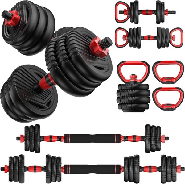 Adjustable Dumbbells, 10/25/35/55/70/90lbs Free Weight Set with Connector, 4 in1 Dumbbells Set Used as Barbell, Kettlebells, Push up Stand, Fitness Exercises for Home Gym Suitable Men/Women