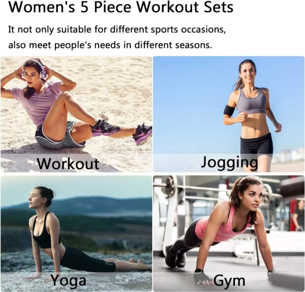 5pcs Workout Outfits for Women Athletic Sets Sport Suits Yoga Gym Fitness Exercise Clothes Jogging Tracksuits - Image 4