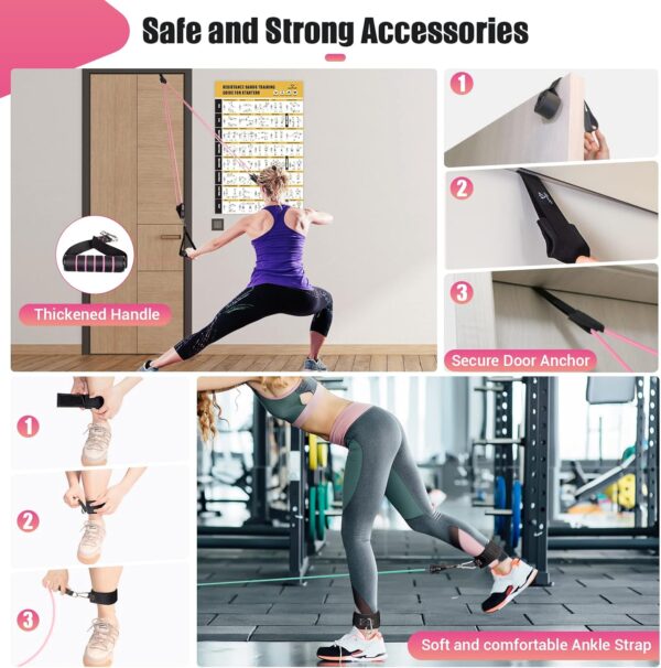 Resistance Bands with Handles for Women, 5 Level Exercise Bands Workout Bands for Physical Therapy, Yoga, Pilates, Door Anchor, Storage Pouch - Image 4