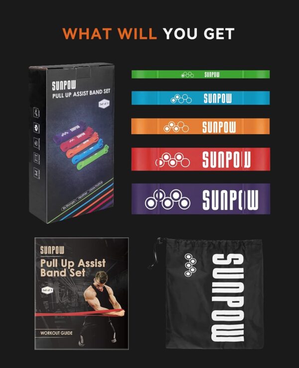 SUNPOW Pull Up Assistance Bands - Set of 5 Resistance Heavy Duty Workout Exercise Stretch Fitness Bands Assist Set for Body, Instruction Guide and Carry Bag Included - Image 7