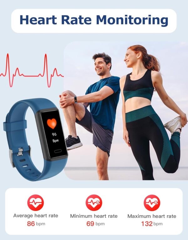 Fitness Tracker, Fitness Watches for Men Women with 24/7 Heart Rate Monitor Sleep Tracker Step/Calorie Counter Stopwatch Pedometer IP68 Waterproof - Image 3