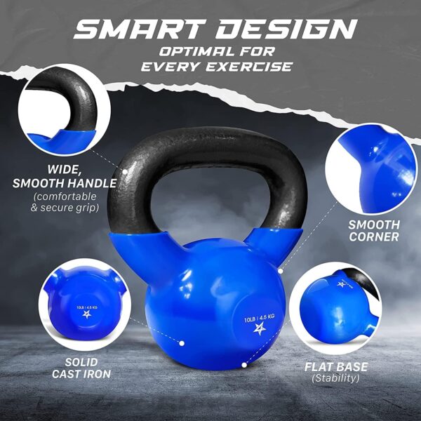 Yes4All 5-65lbs Kettlebells Vinyl Coated Cast Iron for Dumbbell Weights Exercises, Gym, Fitness, Full Body Workout Equipment Push up, Grip and Strength Training - Image 3