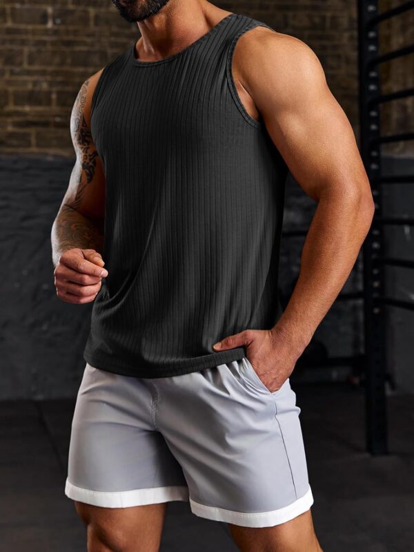 Runcati Men's Ribbed Tank Tops 2 Pack Knit Sleeveless Workout T Shirt Muscle Gym Fitness Tee - Image 2