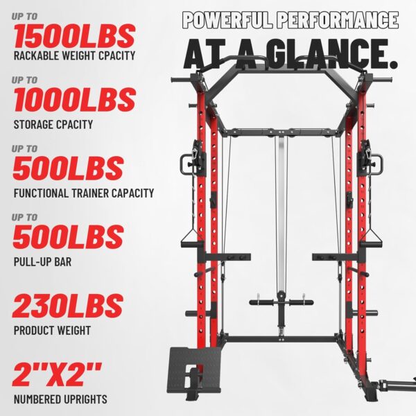 Mikolo Power Cage, Power Rack with Cable Crossover System, 1500LBS Squat Rack with LAT Pull Down System, Workout Cage with Pulley System for Fitness Home Gym - Image 4