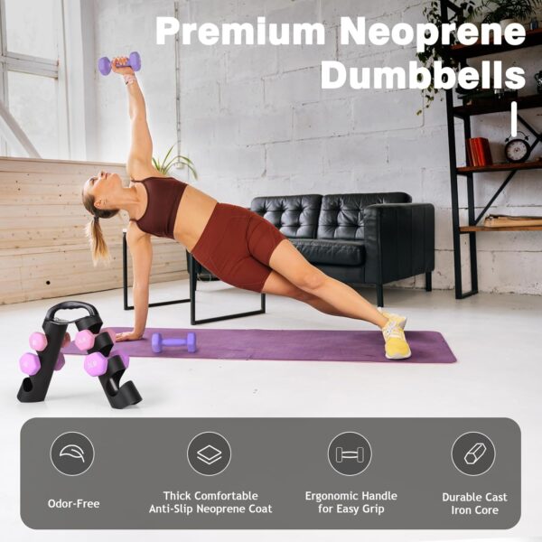 LIONSCOOL Set of 2 Neoprene Coated Dumbbell Hand Weights, Anti-Slip and Anti-Roll Hex Dumbbells in Pair for Strength Training, Resistance Training - Image 4