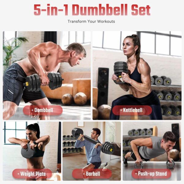 FEIERDUN Adjustable Dumbbells, 40/48/68/88lbs Free Weight Set with 4 Modes, Used as Barbell, Kettlebells, Push up Stand, Fitness Exercises for Home Gym Suitable Men/Women - Image 2