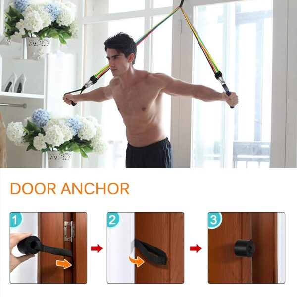 Resistance Bands Set (12pcs), Workout Bands with Handles, Door Anchor, Ankle Straps and Carry Bag, Exercise Bands for Shape Body and Home Workouts - Image 3