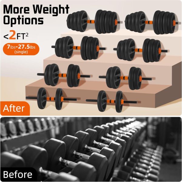 4 in 1 Adjustable Dumbbell Set with Connecting Rod Used as Barbell, Kettlebells, Push up Stand, Fitness Exercises for Home Gym, Orange - 20/30/50 Pounds - Image 6