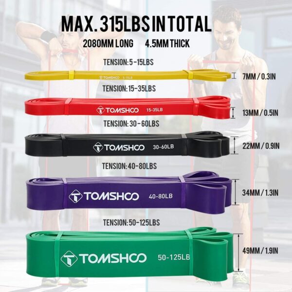 TOMSHOO Resistance Bands Set, Multiple Fitness Exercise Workout Bands with Storage Bag, Door Anchor, Pull Up Assistance Straps for Working Out, Body Stretching, Physical Therapy, More - Image 5