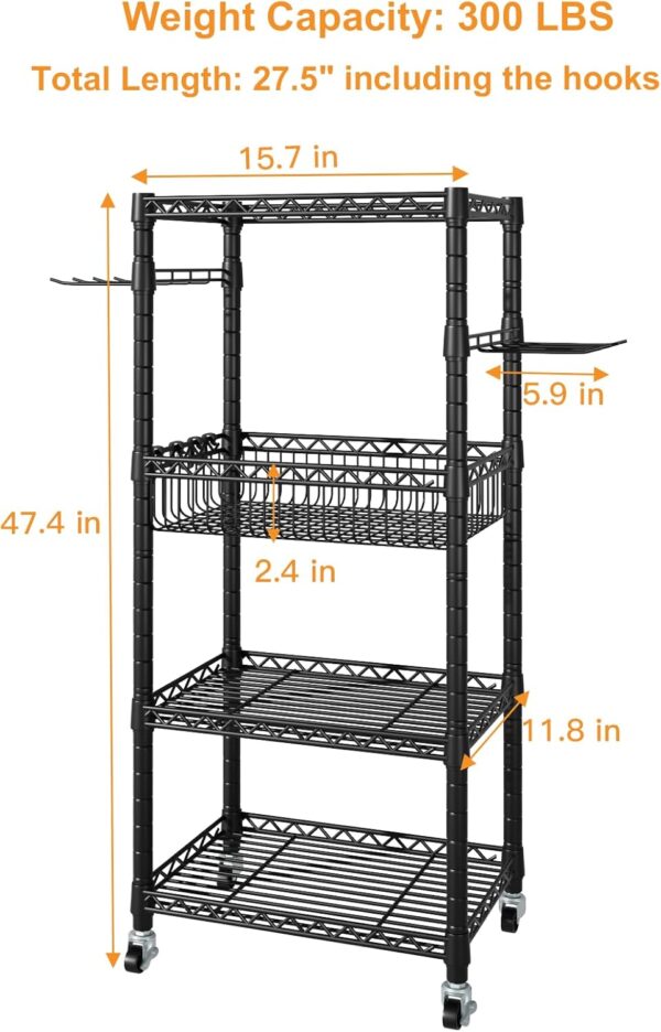 S1 Home Gym Storage, 3-Tier Workout Equipment Organizer with Wheels for Yoga Mats, Foam Roller, Dumbbells, Kettlebells, and Resistance Bands, 47.4" H x 27.5" L x 11.8" D, Black - Image 5
