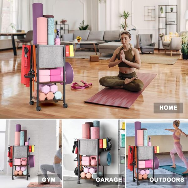 Yoga Mat Storage Rack Home Gym Equipment Workout Equipment Organizer Yoga Mat Holder for Dumbbell,Kettlebell and More Gym Accessories Gym Essentials Women Men Fitness Exercise Equipment Organization - Image 5