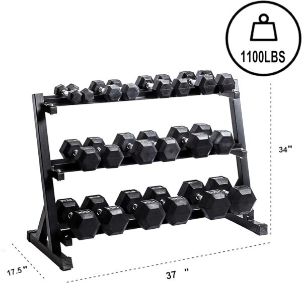 Zlinke 3-Tier Dumbbell Rack Multilevel Weight Storage Organizer for Home Gym, Weight Rack for Dumbbells, Kettlebells, 1100LBS, Alloy Steel - Image 2