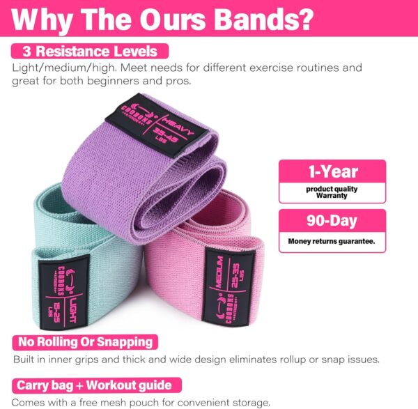 Fabric Resistance Bands for Working Out - Exercise Bands for Women and Men, Booty Bands for Legs and Butt, Yoga, Pilates, Rehab, Fitness and Home Workout - Image 2