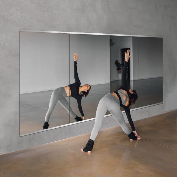 Delma Home Gym Mirror, 48''x24''x2PCS, Large Full Body Mirror for Yoga, Glass Frameless Mirror for Wall Mounted, Wall Mirror for Home Gym, Garage, Bedroom, Bathroom (Glass - 48''x24'' - 2PCS) - Image 4