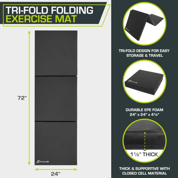 ProsourceFit Tri-Fold Folding Thick Exercise Mat 6'x2' with Carrying Handles for MMA, Gymnastics, Stretching, Core Workouts, Purple - Image 2