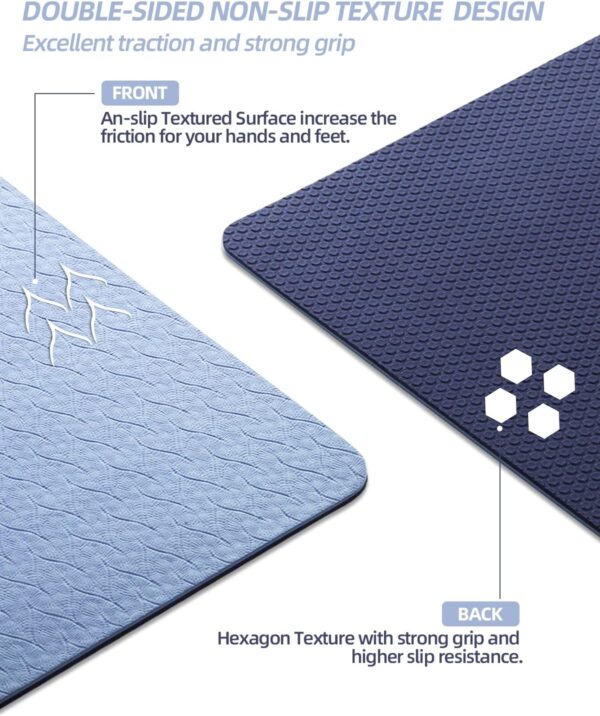 COOLMOON Yoga Mat Non Slip, Anti-Tear 1/4 Thick TPE Yoga Mats for Women and Men, 72"x24" Exercise & Fitness Mat with Carrying Strap, Workout Mats for Yoga, Pilates and Floor Exercise - Image 2