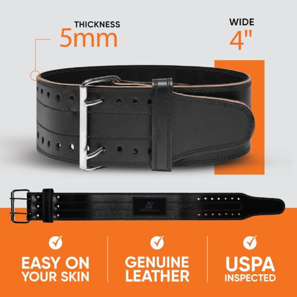 ProFitness Weight Lifting Belt (5mm Thick) - Leather Weight Belt for Men & Women - Back Support Squat Belt - Gym Belt for Weightlifting, Powerlifting & Deadlifts | Adjustable Weightlifting Belt - Image 2