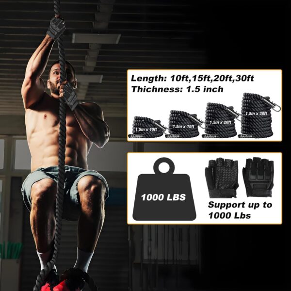 Climbing Rope 1.5 Inch Diameter 10/15 / 20/30 Feet Length Gym Climbing Rope for Workout Fitness & Strength Training, Gym Rope, Exercise Climbing Rope in Black for Adults Outdoor & Indoor - Image 4