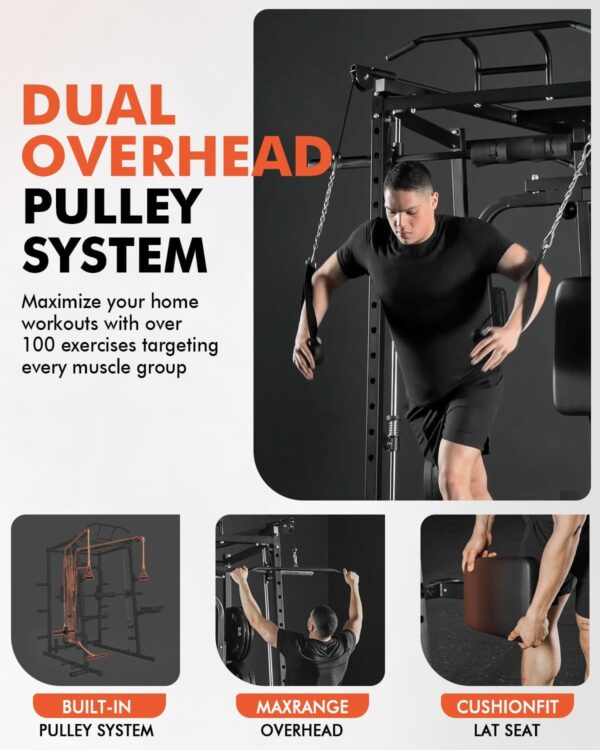 GMWD SmithΔ Machine, 2500LBS Dual Pulley Functional Trainer, Squat Rack with Cable Crossover System, Home Gym Trainer, Pull-Up Bar, Spotter Arms, Home Gym Equipment - Image 2