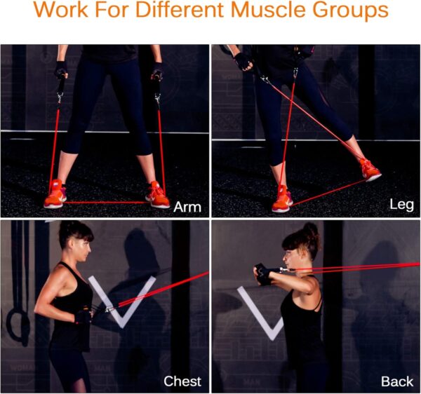 Resistance Bands Set (12pcs), Workout Bands with Handles, Door Anchor, Ankle Straps and Carry Bag, Exercise Bands for Shape Body and Home Workouts - Image 7