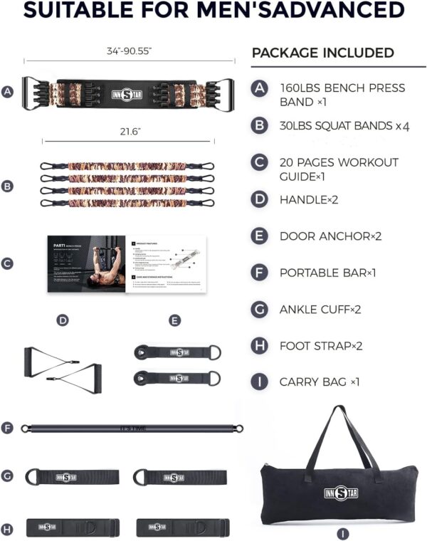 INNSTAR Resistance Bands Bar Exercise Bands Attachment 38" Black Max Load 800lb for Home Gym Workout Full Body Workout Power Lifting Fitness Bar - Image 3