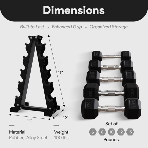 BalanceFrom Premium Rubber Encased Hex Dumbbell Sets, 46LBS Set, 60LBS Set, 100LBS Set - Image 2