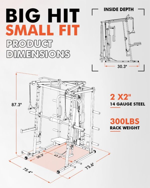 GMWD SmithΔ Machine, 2500LBS Dual Pulley Functional Trainer, Squat Rack with Cable Crossover System, Home Gym Trainer, Pull-Up Bar, Spotter Arms, Home Gym Equipment