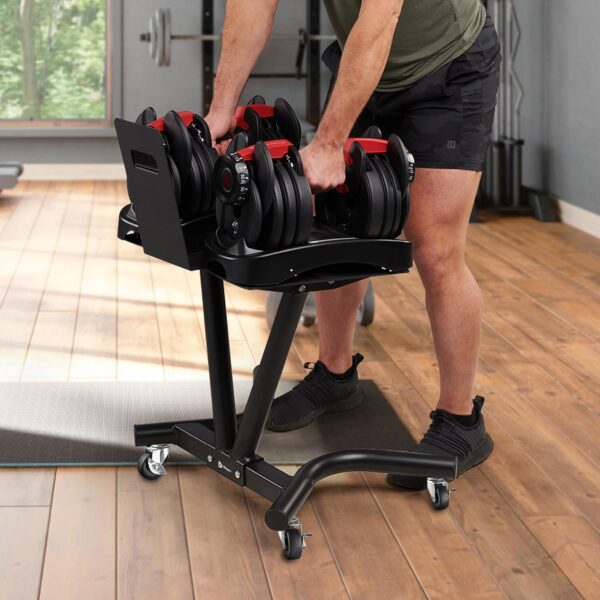 Lifepro Adjustable Dumbbell Stand Rack - Compatible with PowerFlow Plus, PowerUp Plus, and for More Brands- Phone Holder, featured Castors - Home Gym Storage and Convenient Strength Training - Image 4