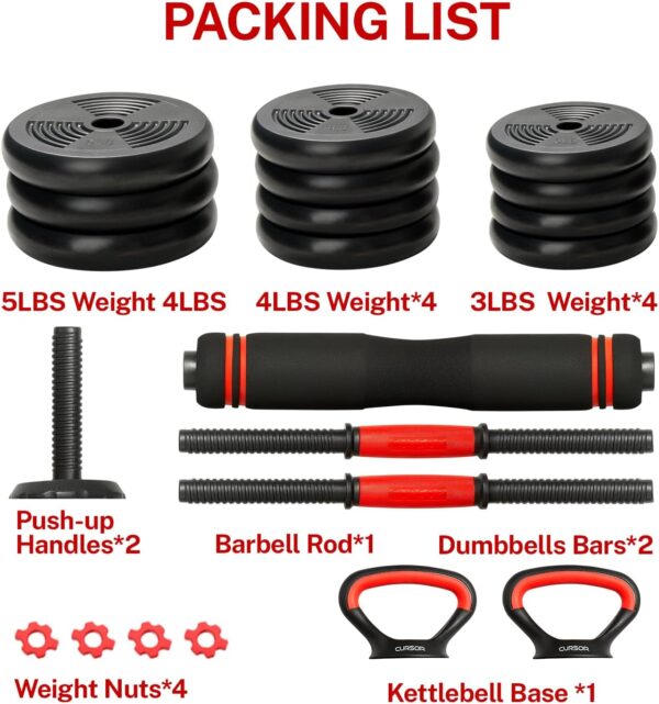 4-IN-1 Adjustable Dumbbells Set, Work As Dumbbell/Barbell/Kettlebell/Push up Stand, Home Gym Weights Strength Training - Image 4