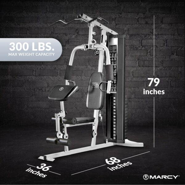 Marcy Home Gym Workout Station with Curl Pad, Lat Pulldown, Leg Developer & Weights, White - Image 2