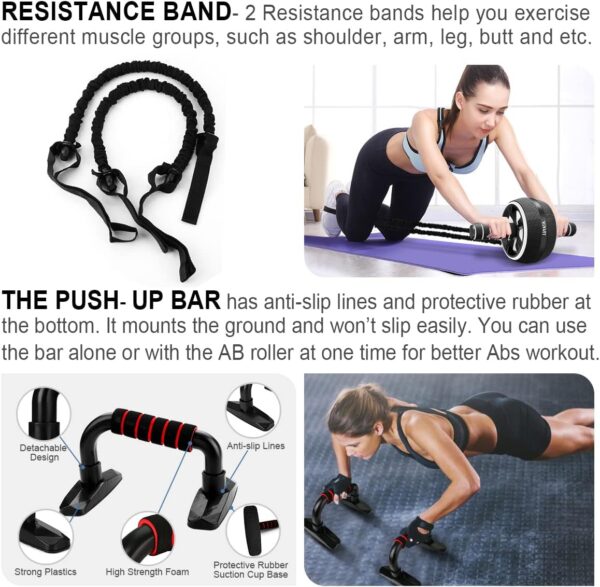 Ab Roller Wheel, 10-In-1 Ab Exercise Wheels Kit with Resistance Bands, Knee Mat, Jump Rope, Push-Up Bar - Home Gym Equipment for Men Women Core Strength & Abdominal Exercise - Image 6