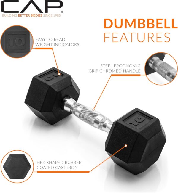 CAP Barbell 10 LB Coated Hex Dumbbell Weight, New Edition - Image 3