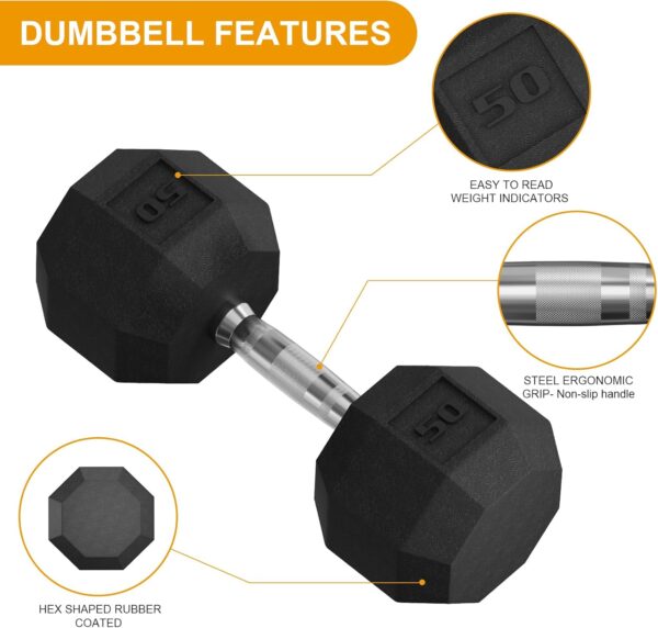 Premium Rubber Coated Hex Dumbbell Weight Set With Rack, Multiple Packages,210LB/350LB/450LB/550LB for Home Gym, Coated Hand Weights for Strength Training, Workouts - Image 5