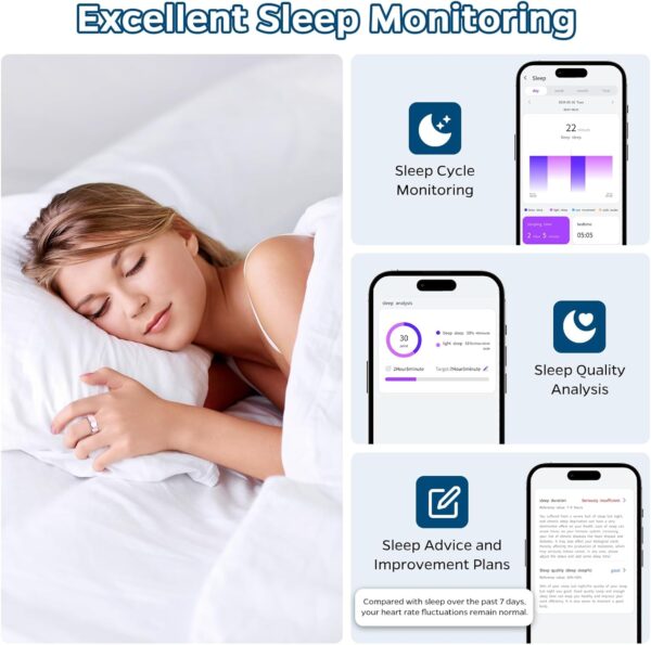 Smart Ring Health Tracker, Sleep Tracker Ring with Heart Rate, Waterproof Fitness Ring for Activity Monitoring/Steps/Distance/Calories, Air Gestures,Up to 7-Day Battery, for iOS and Android (Black,#8) - Image 4
