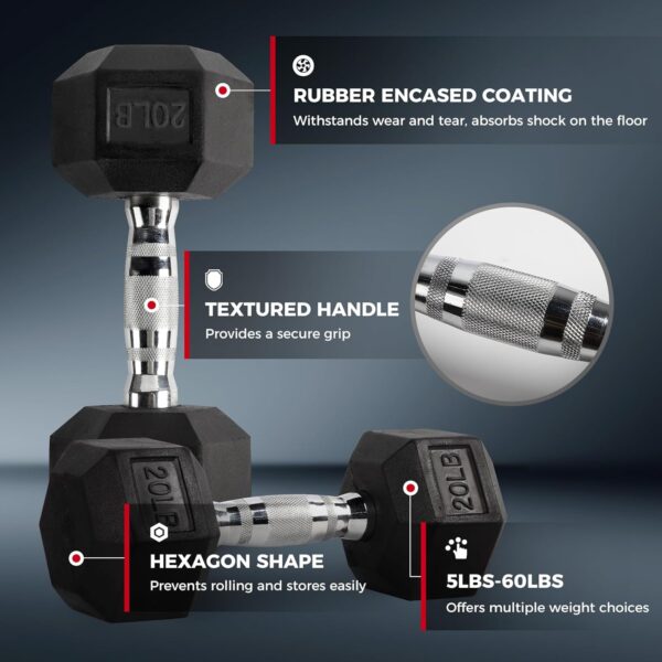 RITFIT 300/350/450/200/210 LB Rubber Hex Dumbbells Set with Optional Dumbbell Rack, Multi Weight Set to Choose, Ideal for Home Gym and Fitness - Image 5